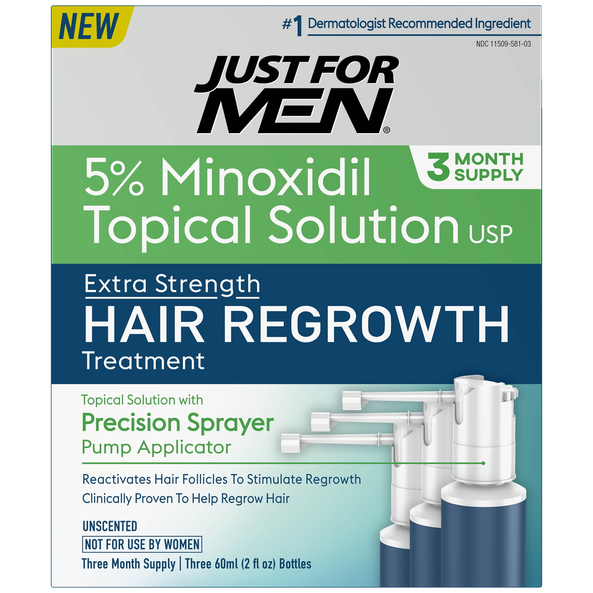 Just for men extra strength 5% Minoxidil hair regrowth treatment, 3 month  supply - Walmart.com