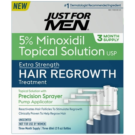 Just For Men Extra Strength Hair Regrowth Treatment, 5% Minoxidil Topical Solution USP, 3 Month Supply, 6 Fluid (Best Minoxidil Solution For Hair Regrowth)