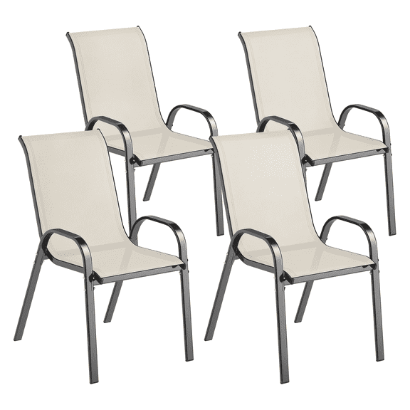 Outdoor Dining Chairs Set of 4, Stackable Patio Chairs High Back, Breathable Mesh Garden Lawn Chairs, Beige