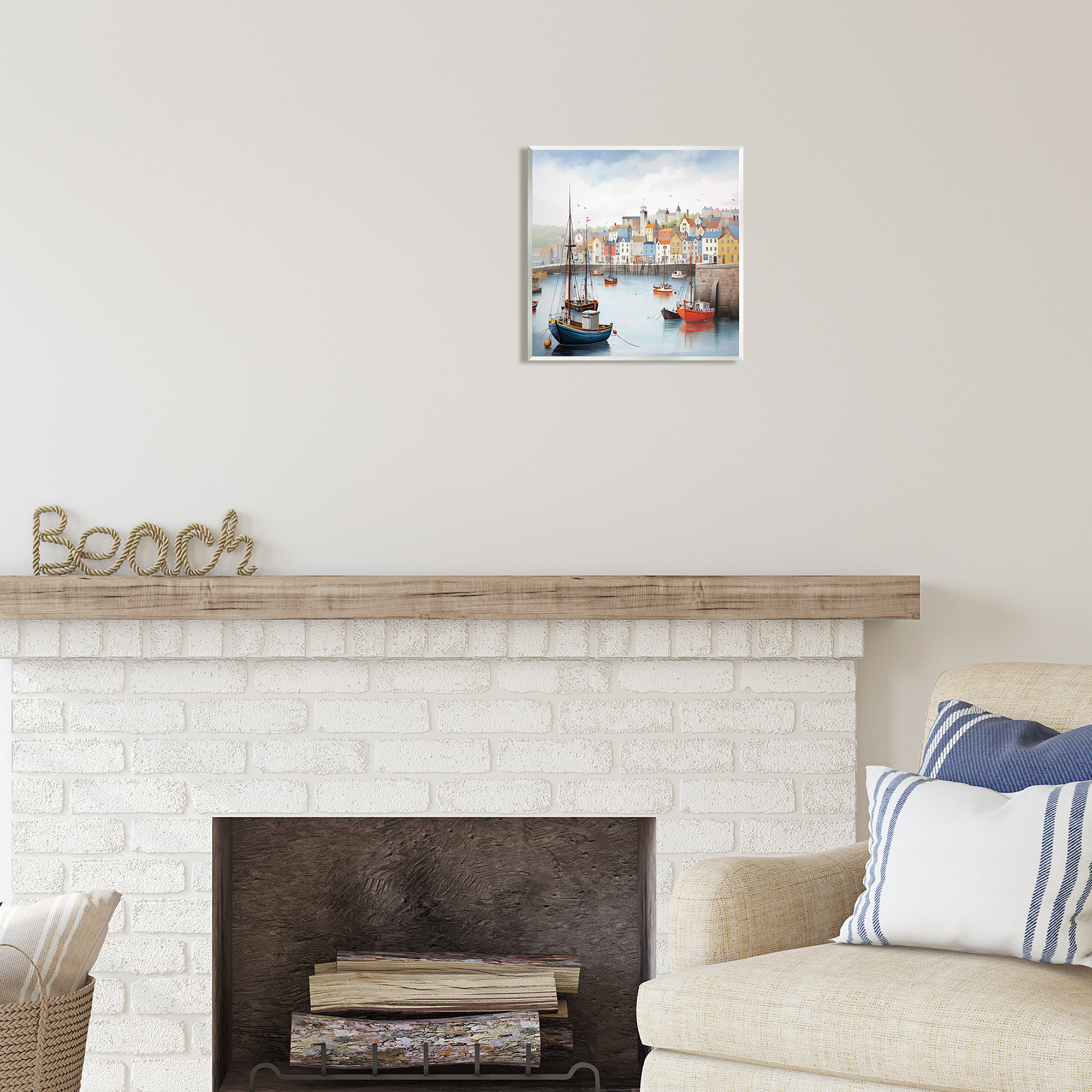 Stupell Industries Waterfront Town Marina Transportation Painting Unframed Art Print Wall Art, 12 x 12