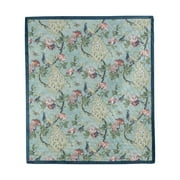 Benjara BM294311 60 in. Butterflies & Songbirds & Microfiber Eden Throw Blanket, Green & Blue