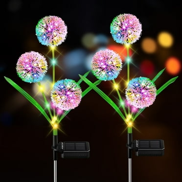 Rirool Solar Dandelion Lights, 2 Pack 36 LED - Colorful Outdoor Garden Solar Lights for Yard, Lawn, Pathway, and Wedding