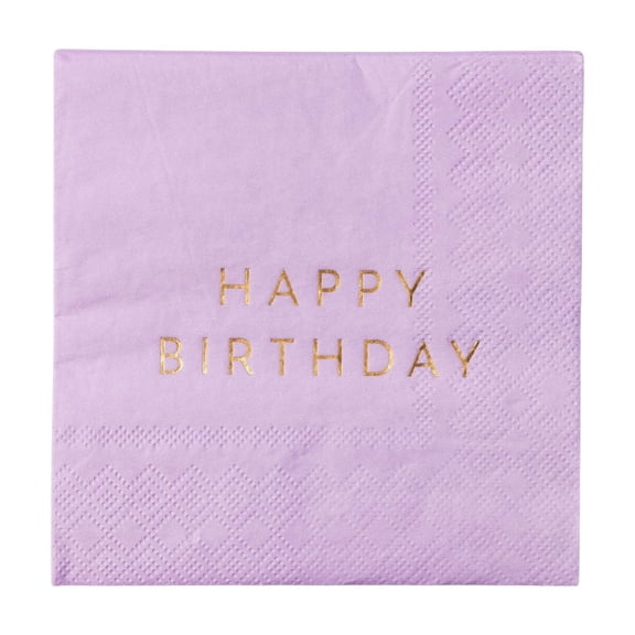 Bonjour Fête Light Purple HBD Cocktail Paper Napkins, Disposable Party Supplies, 20 Count, Small, Beverage Size, Happy Birthday