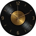 thumbnail image 1 of Reloj de pared retro con diseño de disco de vinilo de 30 cm, negro y dorado, 1 of 2