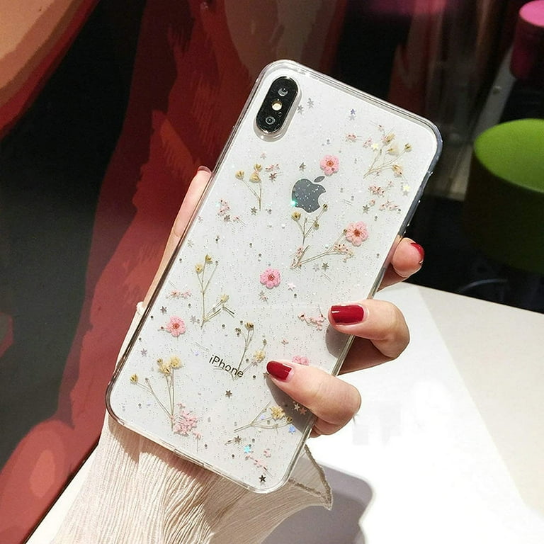 iPhone Case, Soft Clear Flexible Rubber Pressed Dry Real Flowers