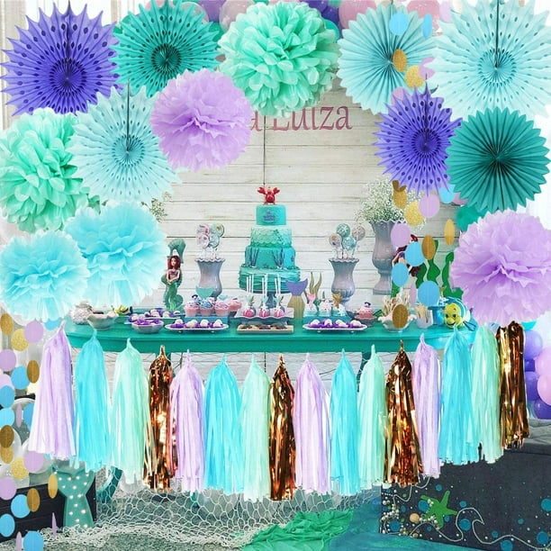 Mermaid Birthday Party Decorations Frozen Party Teal Paper Fan/Under The  Sea Decorations Baby Shower Decorations First Birthday Decorations Purple  Mermaid Bridal Shower Decorations Mermaid Birthday 