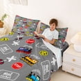thumbnail image 3 of Castle Fairy Cartoon Train Pattern Queen Sheet Sets 4 Pieces for Boys, Ticket Print Bed Set for Bedroom, Gray Red, 3 of 6