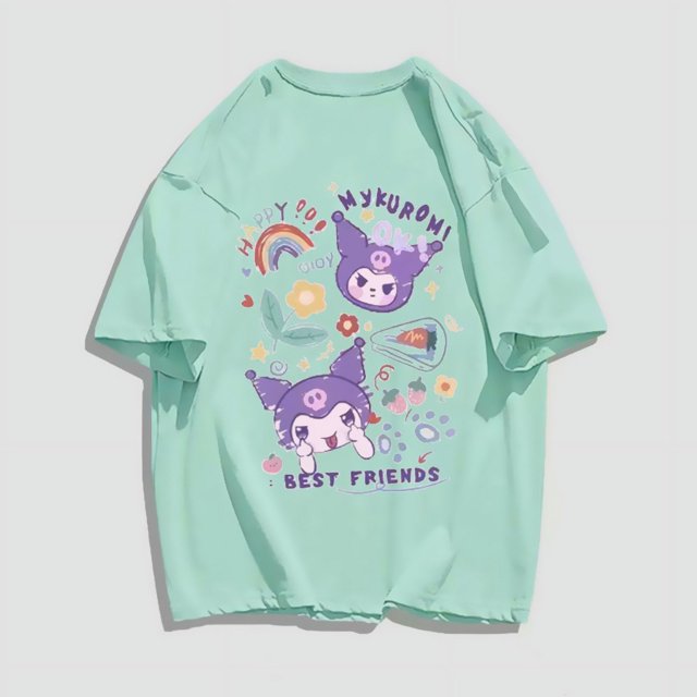 Camisetas Kawaii Sanrio Kuromi Pochacco Cinnamoroll My Melody Harajuku para mujer, camiseta Ullzang con gráfico de Anime, camiseta Y2K para mujerGreen-Kuromi