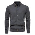 thumbnail image 4 of Alkepwun Mens Cardigan Sweater Button Down Stand Collar Round Neck Pullover Long Sleeved Loose Base Shirt Top Sweater, 4 of 5