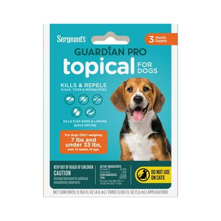 UPC: 0073091001089 | SERGEANT S GUARDIAN Pro Flea & Tick Topical for Dogs  7-33 lbs  3 Count