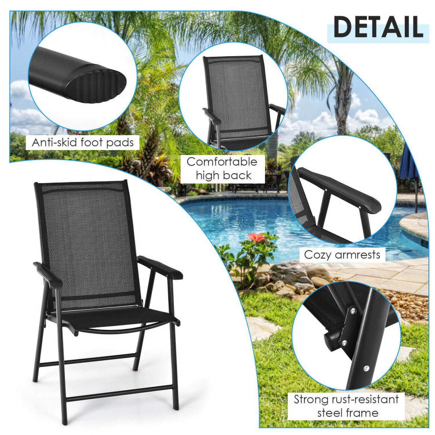 Aimee Lii Set of 2 Outdoor Patio Folding Chair with Ergonomic Armrests, Outdoor Patio Set, Black Aimee Lii Set of 2 Outdoor Patio Folding Chair with Ergonomic Armrests, Outdoor Patio Set, Black