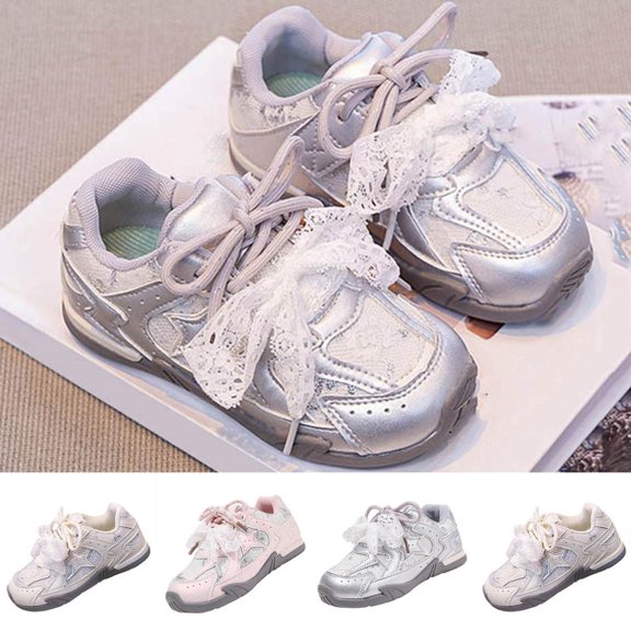 Bxsruta Girls Spring Summer Soft Sole Running Shoes Fashion Star Mesh Casual Lace Bow Sneakers