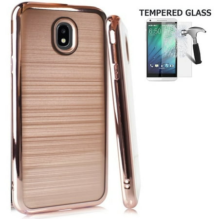 Pro One Chrome Cover - Phone Case for Galaxy J7 Crown, Galaxy J7 (2018), Galaxy J7 Refine, Galaxy J7 V 2nd Gen Case, Galaxy J7 Top, J7 Star, J7 Aero, Two Layer Chrome Edge TPU Cover and Brushed Style Case (Rose Gold)