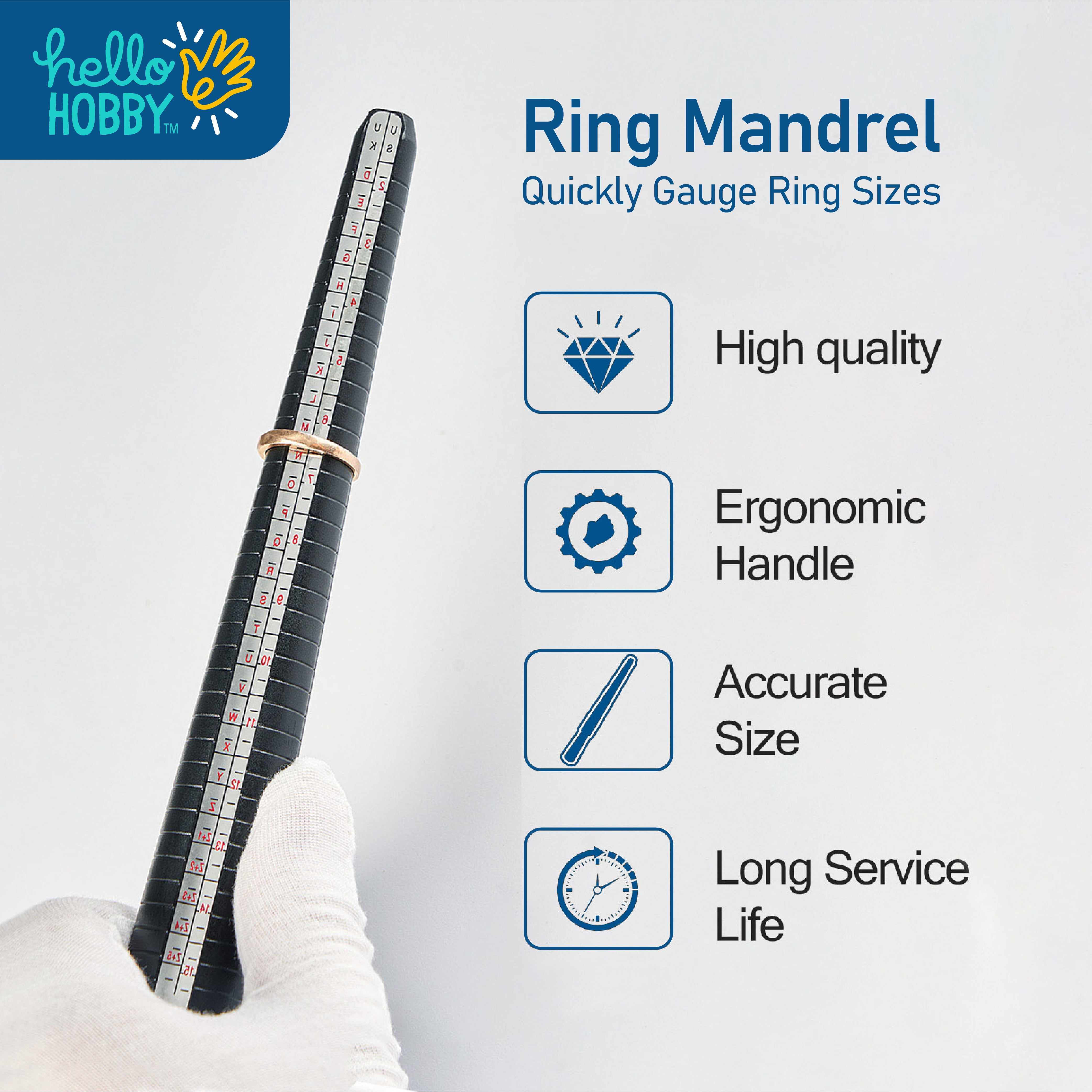 Hello Hobby Plastic Ring Mandrel – Lightweight Ring Sizer, Shaping & Display Tool for Jewelry Making & DIY Crafts