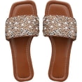 thumbnail image 2 of Wrongduck Women's Glitter Jeweled Slippers, Sparkly Pearl Beaded Flat Sandals, Open Toe Slip-On Slide Shoes for Summer Vacation Casual Wear, 2 of 6