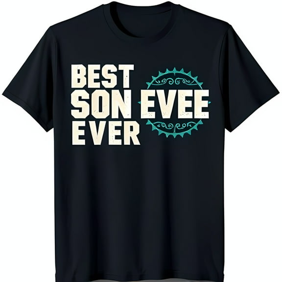 Best Son Black T-Shirt with Whimsical Blue & Green Wreath Design