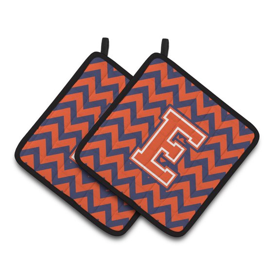 Letter E Chevron Orange and Blue Pair of Pot Holders