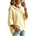 thumbnail image 3 of Textilo Sweaters for Women 3/4 Batwing Sleeve Drawstring Hoodies Hooded Solid Color Sweatshirts Travel Loose Fit 2026 Fall Winter Casual Top,Beige 2XL, 3 of 6