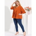 thumbnail image 3 of Women's Plus Size Ruffle Blouse V Neck Smocked Sleeves Top Caramel 1X, 3 of 6