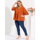 thumbnail image 3 of Women's Plus Size Ruffle Blouse V Neck Smocked Sleeves Top Caramel 2X, 3 of 6