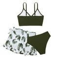 thumbnail image 3 of Gelikeya Girls Swimsuits Size 14-15 Kids' Swimwear 3 Piece Set Floral Bikini Tops Skirt Shorts Summer Holiday Hawaiian Beach Wear Cute Ruched Bathing Suit (Teens, X01-Green), 3 of 7