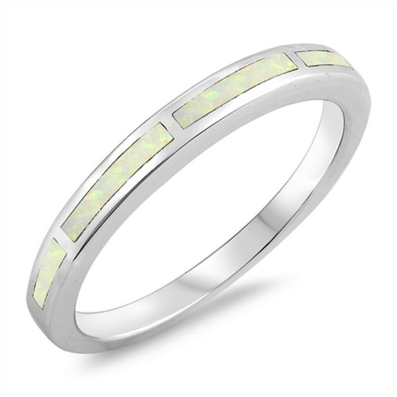 White Simulated Opal Band Ring Sterling Silver Size 6