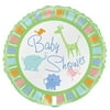 Unique Baby shower Balloon with Animals 18in Foil Balloon, Silver Blue Green