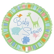 Unique Baby shower Balloon with Animals 18in Foil Balloon, Silver Blue Green