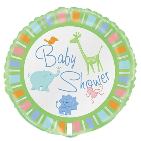 Unique Baby shower Balloon with Animals 18in Foil Balloon, Silver Blue Green