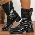 thumbnail image 2 of Mepaouo Women's Ankle Boots Buckles Square Toe Motorcycle Riding Biker Boot Low Chunky Heel Fall Booties, 2 of 7