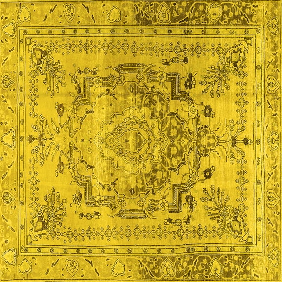 Ahgly Company Indoor Square Persian Yellow Traditional Area Rugs, 8' Square