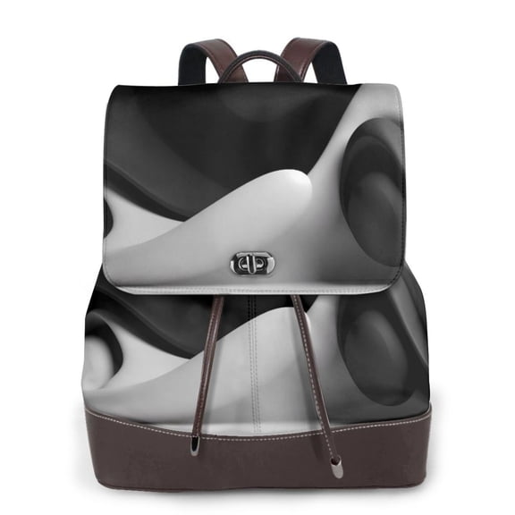 KLL Black White Fluid Sculpture Print Leather Backpack,PU Leather Laptop Backpack Purse for Women and Ladies Daypacks Bags for Travel College Work