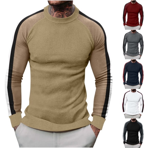 Zedker Men's Colorblock Crewneck Pullover Sweaters Slim Fit Long Sleeve Knitted Raglan Shirts for Men