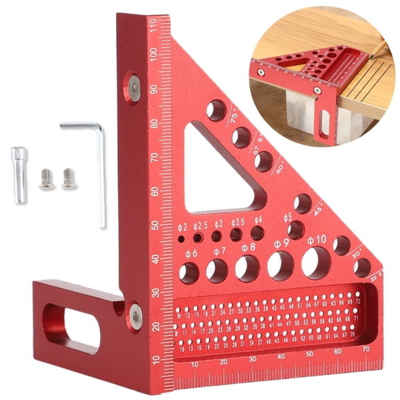 3D Multi-Angle Measuring Ruler, Carpenter Square Hole Scribing Ruler, 22.5°/30°/45°/60°/67.5°/75° Preset Angles, Aluminum Alloy Woodworking Square Tool with Position Pin