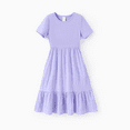 thumbnail image 1 of PatPat Girl's Cotton Solid White Short-sleeve Ruffle Hem Casual Dress, 1 of 7