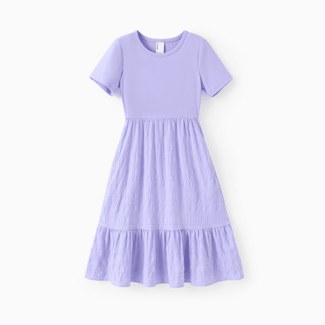 PatPat Robe Décontractée pour Fille en Coton Uni Blanc à Manches Courtes avec Ourlet à Volants