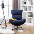thumbnail image 3 of Retro Chair Padded Seat with Aluminum Alloy Base Comfortable Swivel for Reading Living Room, Accent Fabric Glider Chair Upholstered with High Back for Bedroom (Blue), 3 of 8