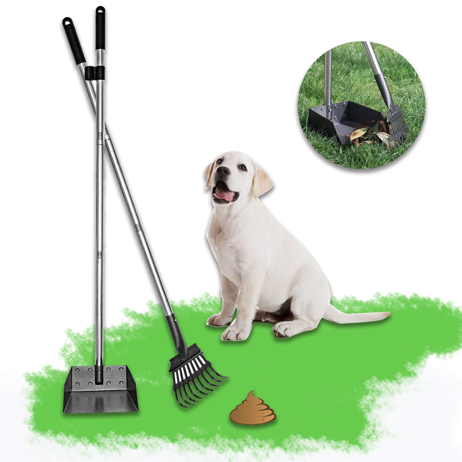 Upgraded Dog Poop Tray and Rake Set, Pet Waste Removal Scoop with 37.4