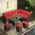 thumbnail image 6 of YODOLLA 7-Piece Patio Conversation Set with 43" Fire Pit Table, Outdoor Sectional Sofa, PE Rattan Wicker Furniture, Steel Frame, Red, 6 of 9