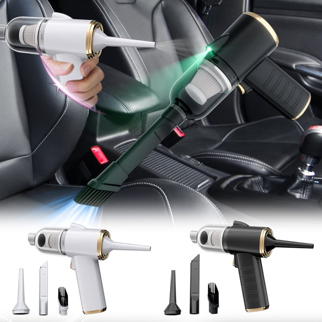 Fiudx Aspiradora Inalámbrica para Coche, Alta Potencia de Succión (9000 Pa), Boquilla y Cepillo 2 En 1, Recargable Por Usb, Compacta y Portátil, para Uso Doméstico y En Coche, Incluye Cable de Carga