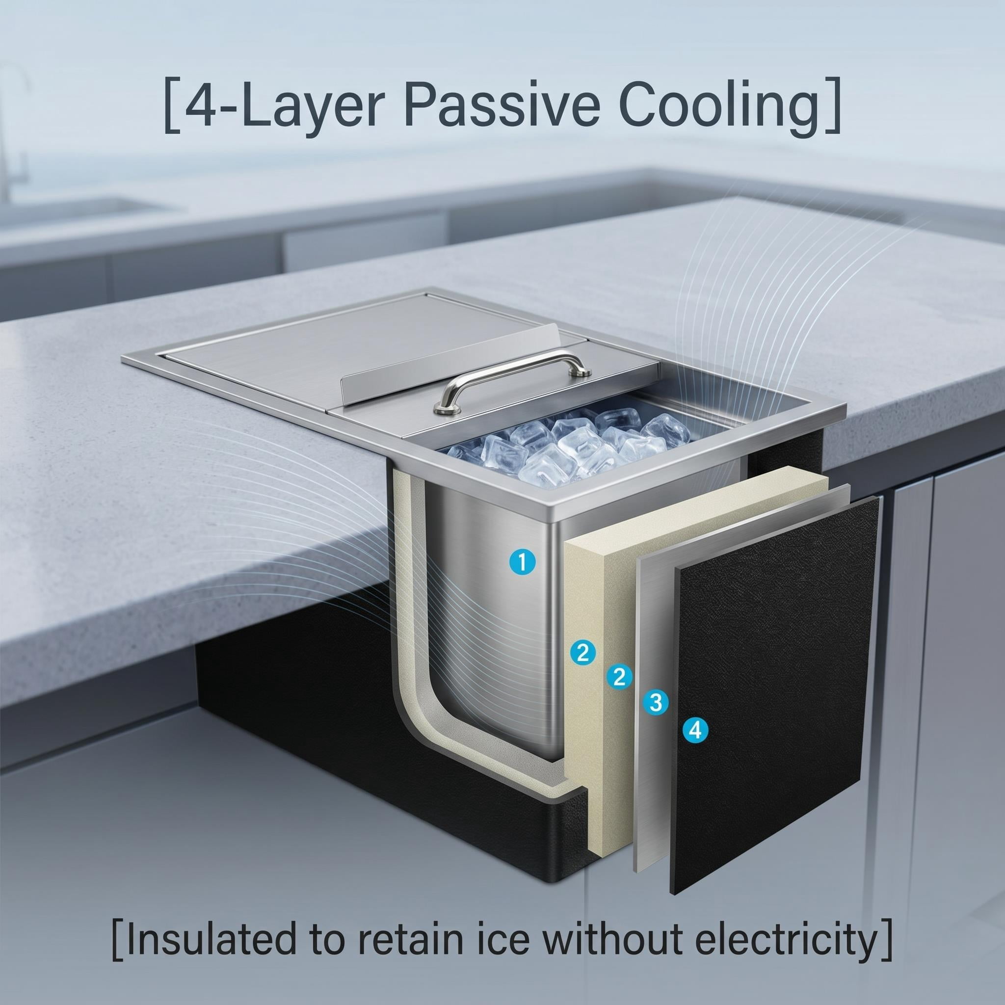 Stainless Steel Drop in Ice Chest, Drop in Cooler with Lid, 18''L x 12''W x 14.6''H Outdoor Kitchen Ice Bar, Ice Cooler for Catering Events