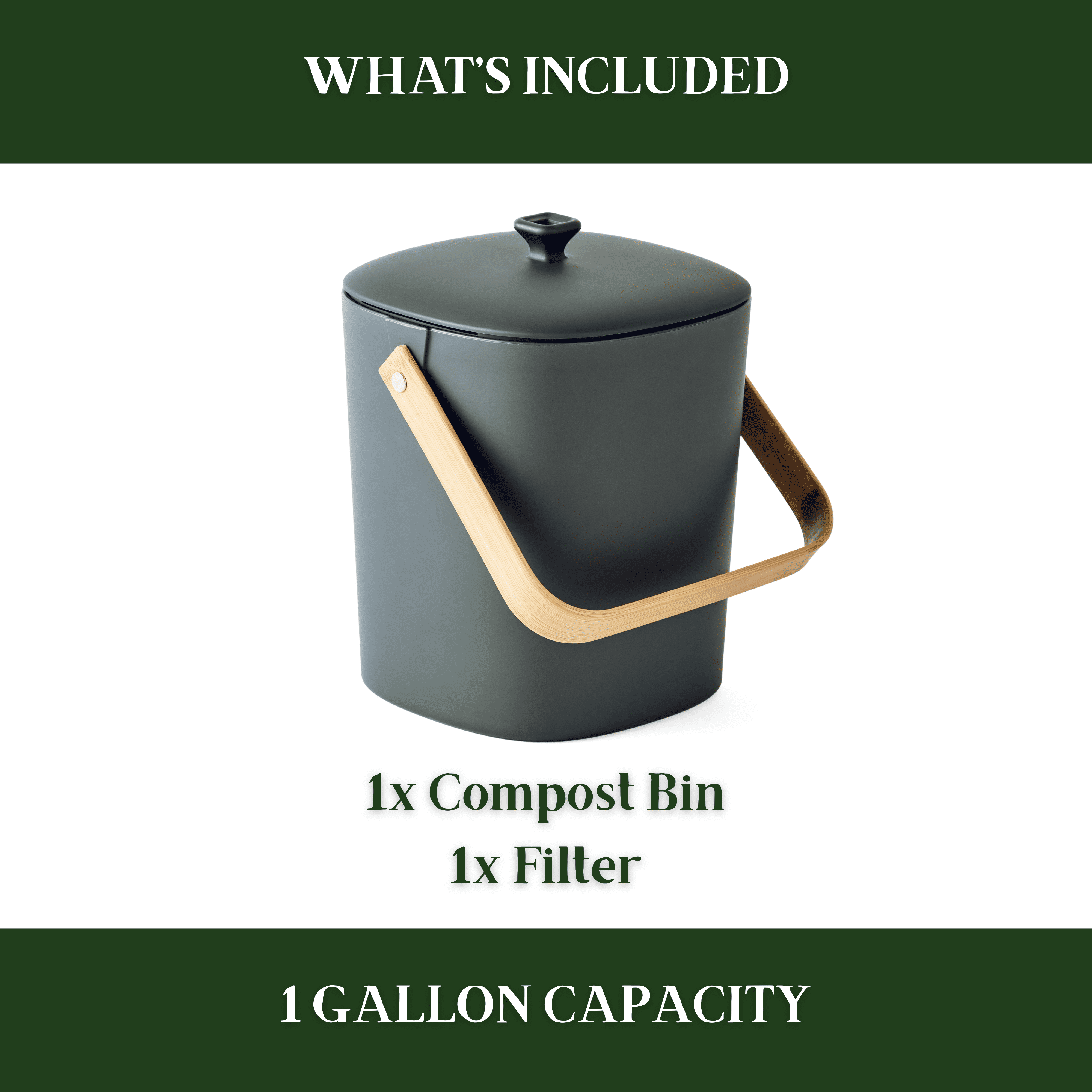 Bamboozle Astrik 1 Gallon Graphite Astrik Indoor Countertop Composter with Reusable Filter