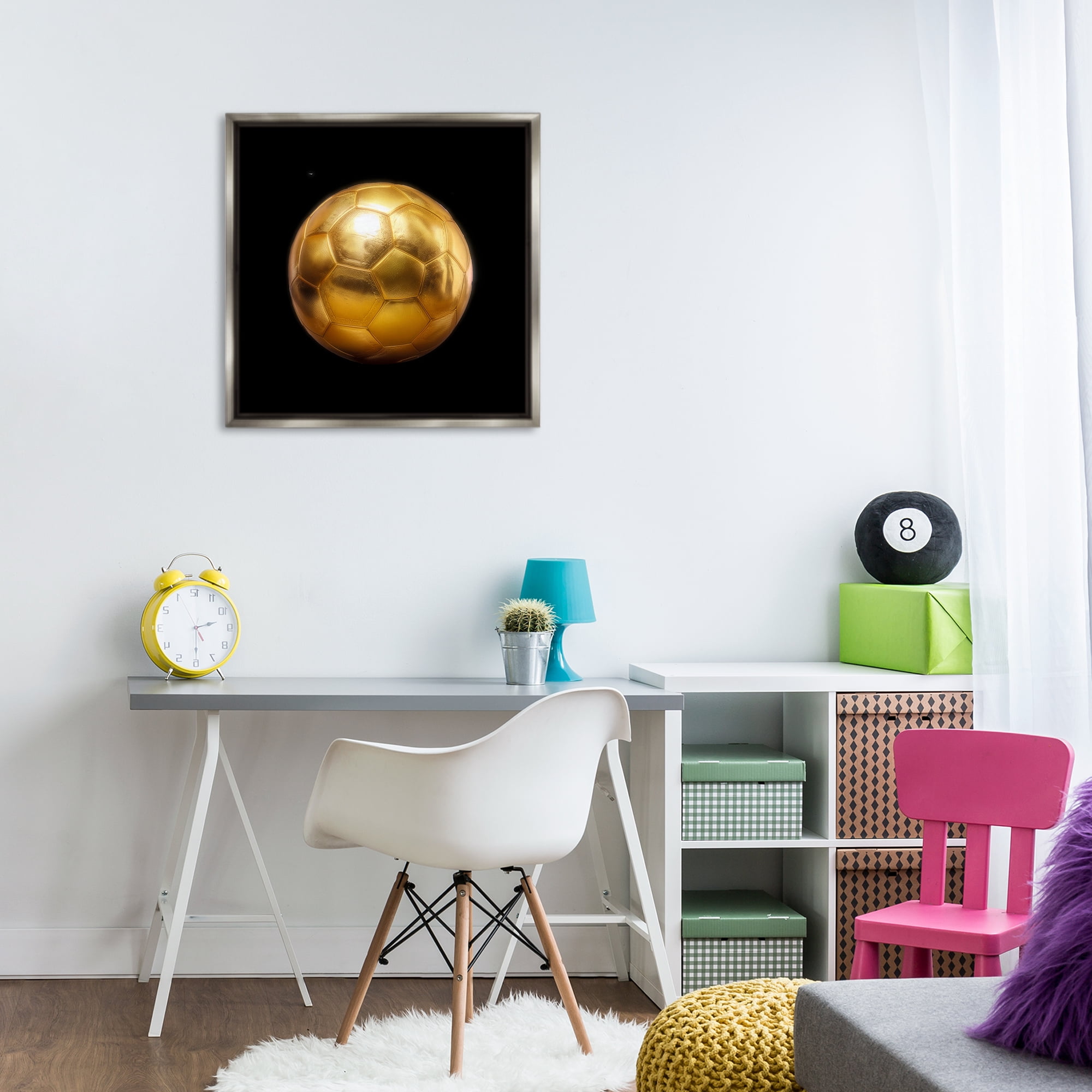 Stupell Industries Gold Designer Soccer Ball Sports Painting Gray Floater Framed Canvas Art Print Wall Art, 25 x 25