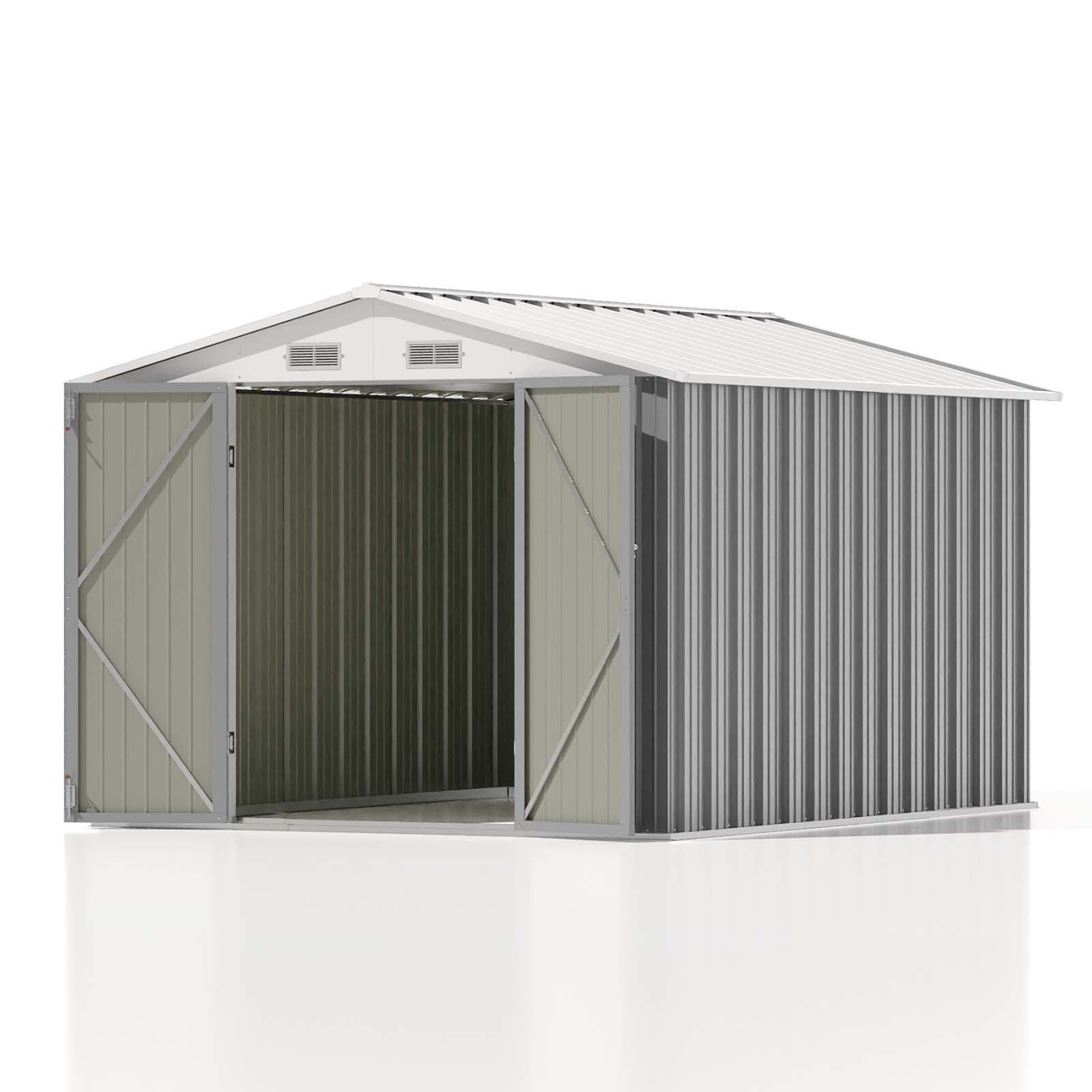 Patiowell 8' x 10' Outdoor Storage Shed, Metal Tool Shed with Lockable Doors for Garden, Backyard, Patio Use, Gray