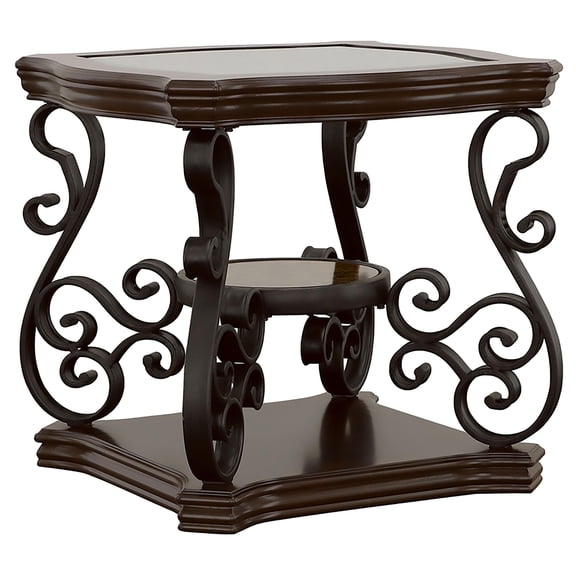 Kingfisher Lane Glass Top Accent End Table in Deep Merlot