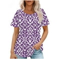 thumbnail image 2 of Giftesty Blouses for Women Dressy Casual Fashionable Women's Casual Short Sleeved Loose Round Neck Printed Top, 2 of 5