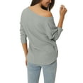 thumbnail image 3 of INSPIRE CHIC Women's V Neck Waffle Knit Long Sleeve Loose Casual Lightweight Pullover L Grey, 3 of 6