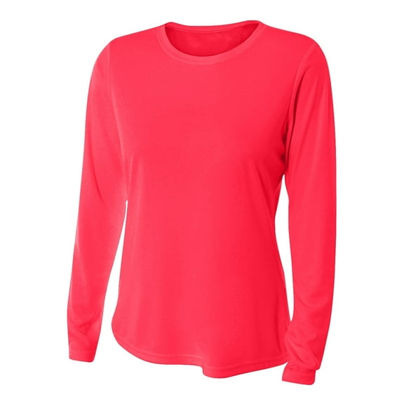 A4 Long Sleeve Cooling Performance Crew For Women in Coral | NW3002