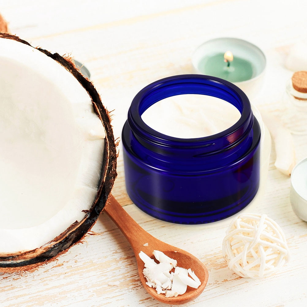 ROMANSENTIAL 5Pcs Blue Glass Face Cream Sub Containers Refillable Portable Cosmetic Storage Jars