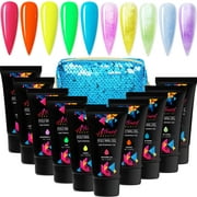 Polygel Nail Kit with 10 Neon and Sparkling Glitter Color Gel
